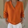 Dames V-hals Zachte Gebreide Trui Effen Kleur Losse Pasvorm Lange Mouw Pullover