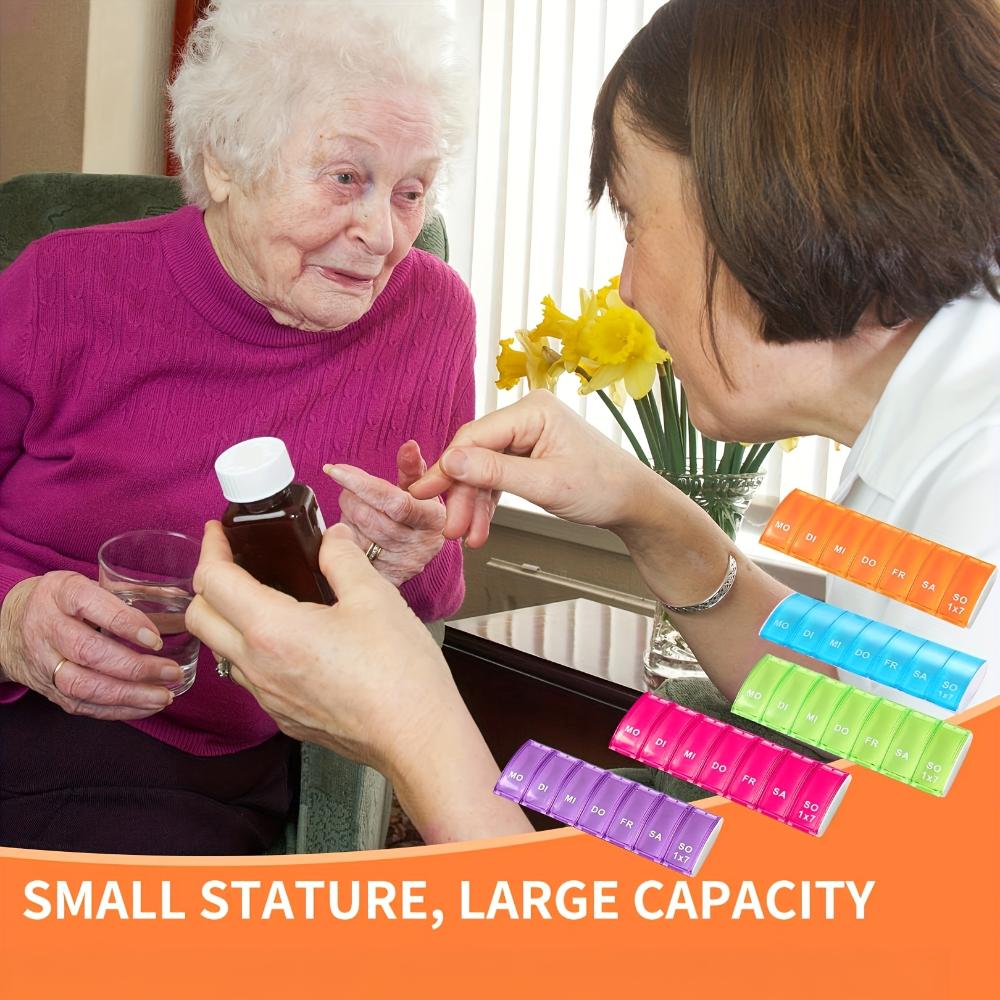 7Day Pill Organizers with Labeled Compartments Monday to Sunday Color-Coded for Travel And Daily Use Featuring a Vibrant Familie
