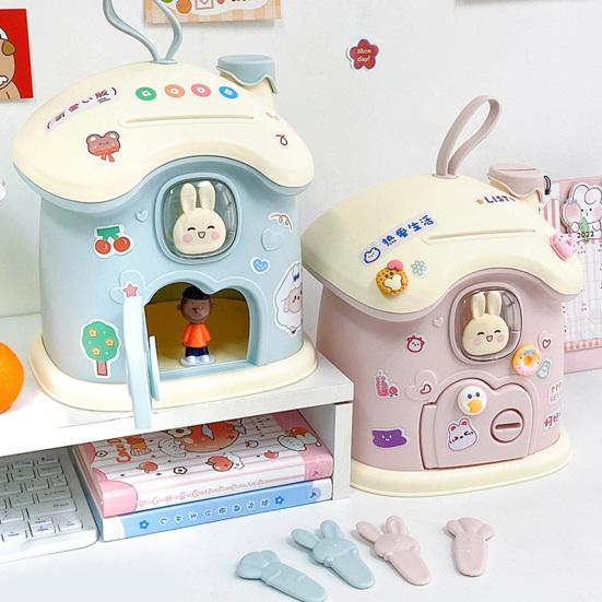 Piggy Bank Creative Shape Adorable Appearance Large Capacity Vibrant Color with Keys Save Money Acrylic Cartoon Money Coin Piggy