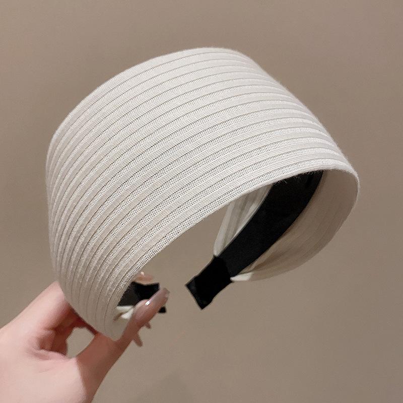 Internet Celebrity's Same Solid Color Wide Edge Striped Yarn Headband High Head Headband French Gentle Atmosphere Hair Accessory
