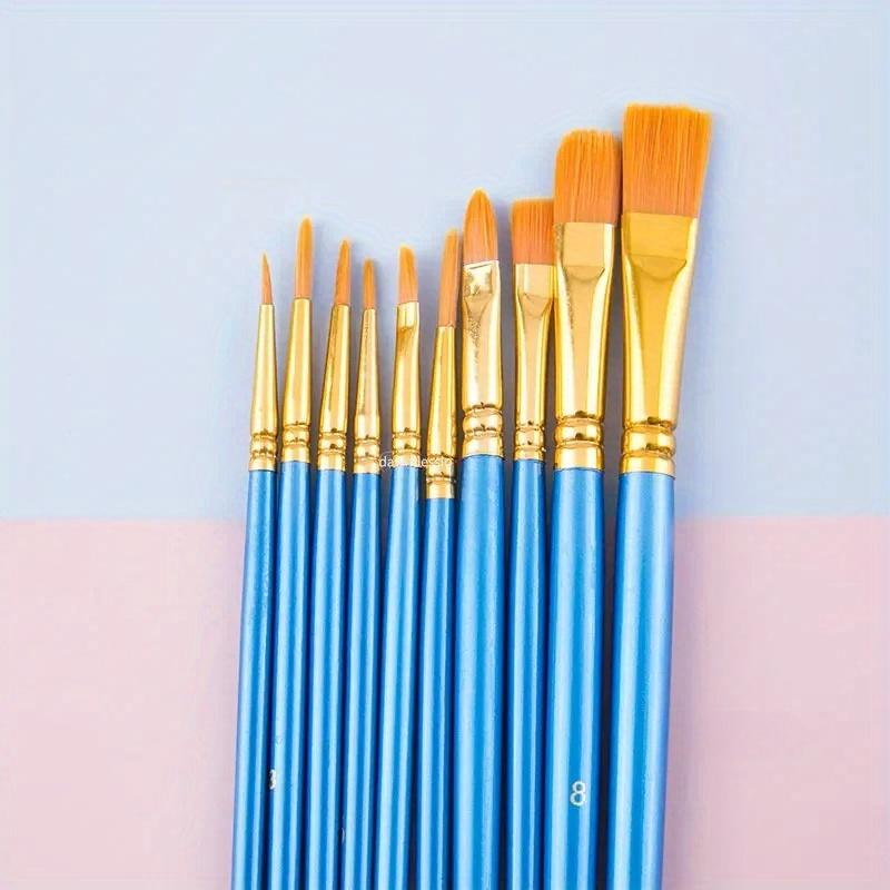 10 Pcs Art Brushes Supplies Stationery Artist Purple Nylon Paint Brush Professional Watercolor Acrylic Wooden Handle Painting
