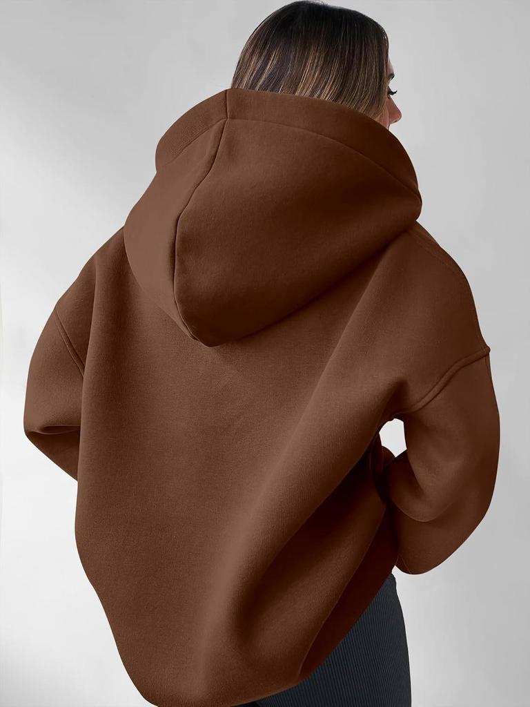 2024 Women's Solid Color Loose Hooded Sweatshirt - Autumn/Winter Long Sleeve Sportswear for Europe & America