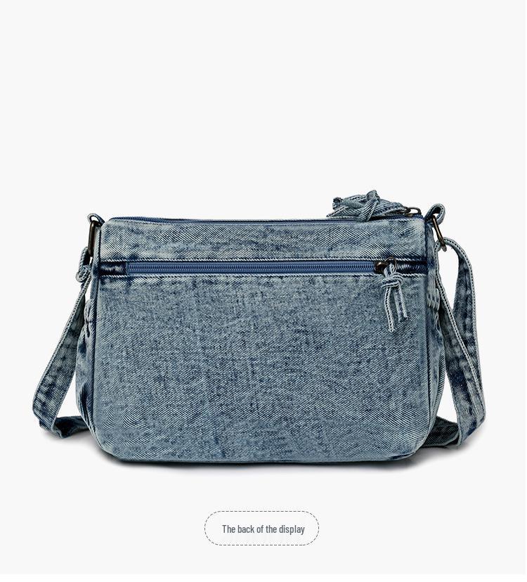 Women's Retro Washed Denim Multi-Pocket Crossbody and Backpack - Casual Niche Design