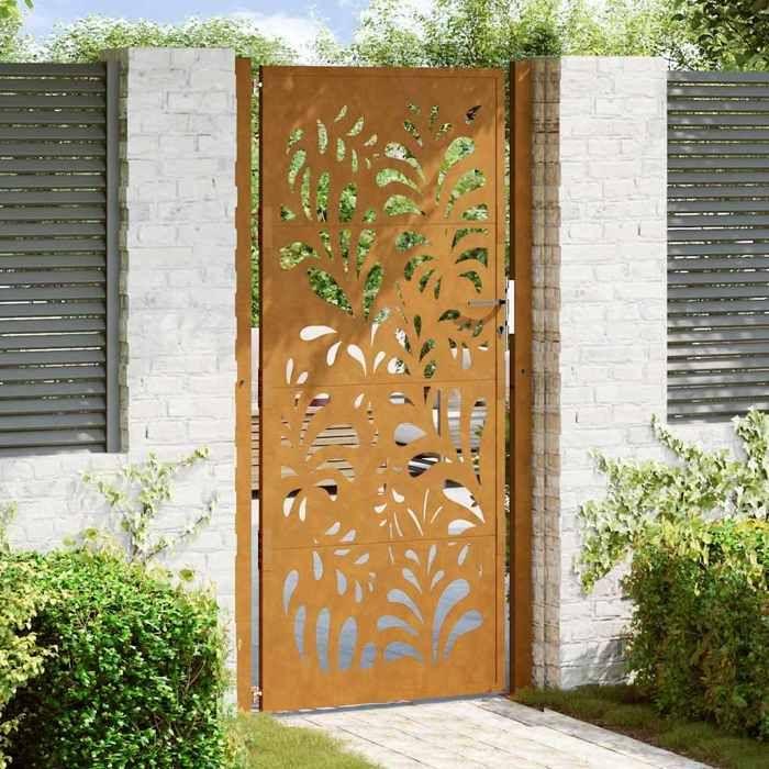 VidaXL Porte de jardin acier résistant aux intempéries design vagues, porte de clôture, porte extérieure, porte en métal, 4100978