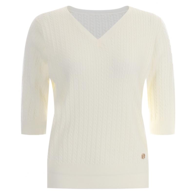 Shop   Women Cable 5 8 SleeVe V Neck Regular FiT KniT T shirT Blue Frb Wkn 11905