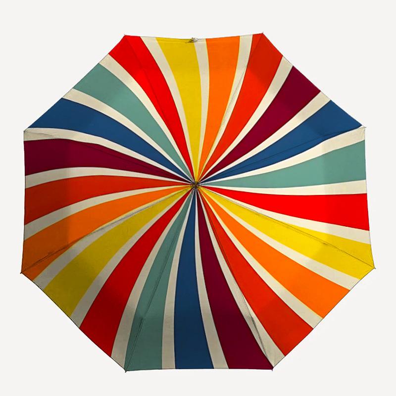 

1pc Sunburst Pattern Color Wheel Automatic Folding Umbrella Compact Lightweight Travel Umbrella with 8-Rib Sturdy Frame, Windproof & Self097