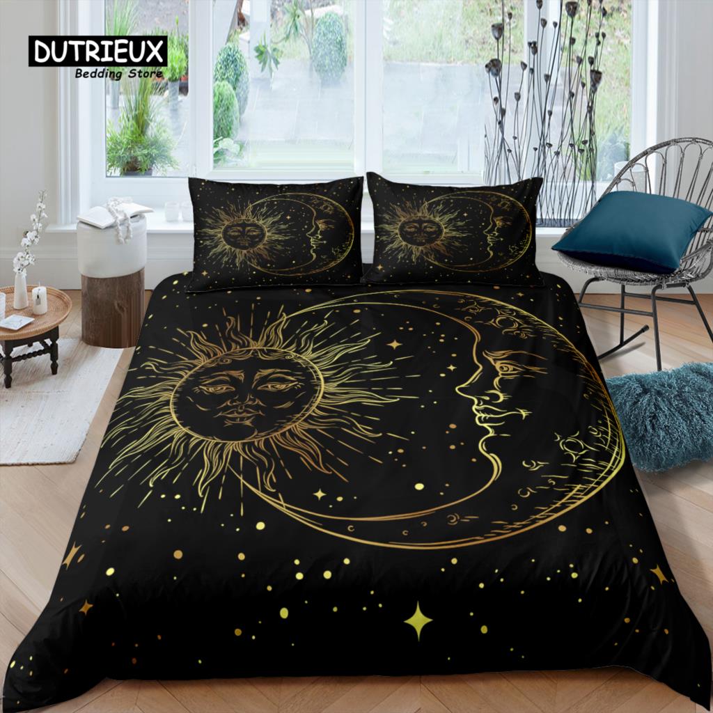 Home Living Luxury 3D Sun and Moon Bedding Set Duvet Cover Set Pillowcase Kids Bedding Set Queen and King EU/US/AU/UK Size