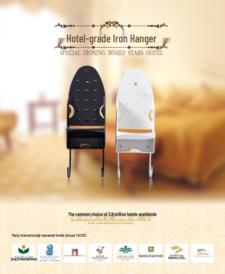 Hotel Iron Hanger and Storage Shelf for Guest Room Ironing Board - Extra Thick, White.