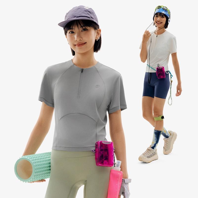 Explore outdoor cool quick drying T-shirt for women's summer short sleeved breathable moisture wicking ice skin sunscreen sports yoga top