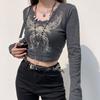 Crop Top Women Vintage Grunge Graphic Print Slim Fit Fairy Tees Tops Retro Aesthetic Long Sleeve Female T Shirt Streetwear