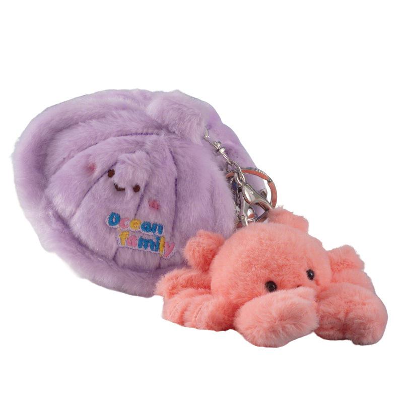 Mini Turtle & Nesting Crab Plush Keychain - Marine Life Parent-Child Doll Set