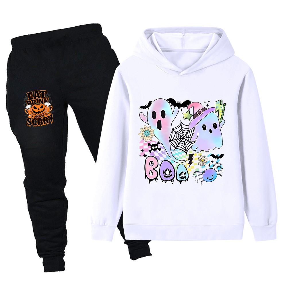PB1656 Kinder Jungen Mädchen Halloween Bedruckt Langarm Hoodie Hose Oberteil Hosen Kleidung Sets