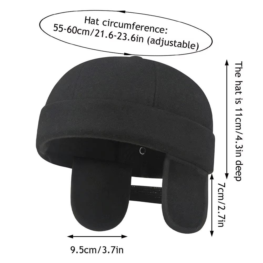 Casual With Earmuffs Warm Beanie Cap Adjustable Windproof Brimless Beanie Cap Fleece-Lined Thermal Dome Melon Cap Winter