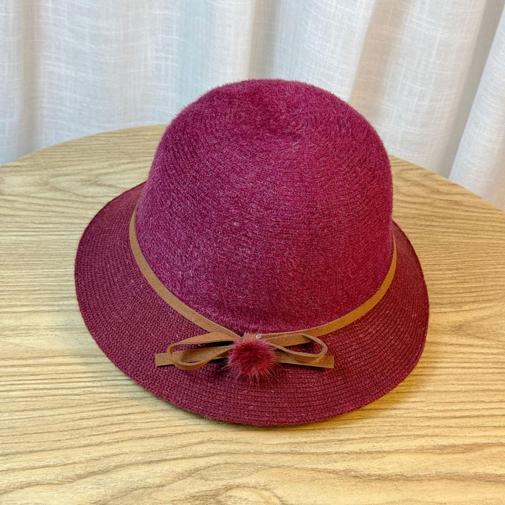 Hat Women's Autumn and Winter Bow Bucket Hat Dome Basin Hat British Retro Top Hat