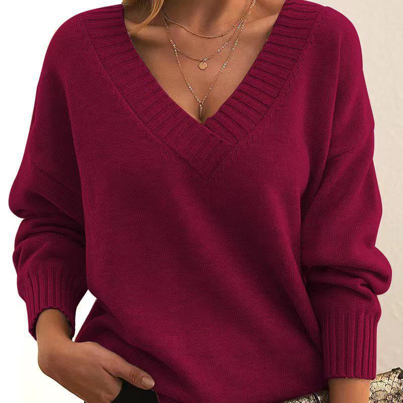 2025 European & American Loose V-Neck Pullover Sweater for Women - New Casual Knitwear Style