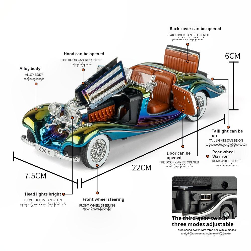 1:24 Alloy Vintage Car Model Classic For 500K Suitable For Youth Collection And Display Toy Gift For Boys