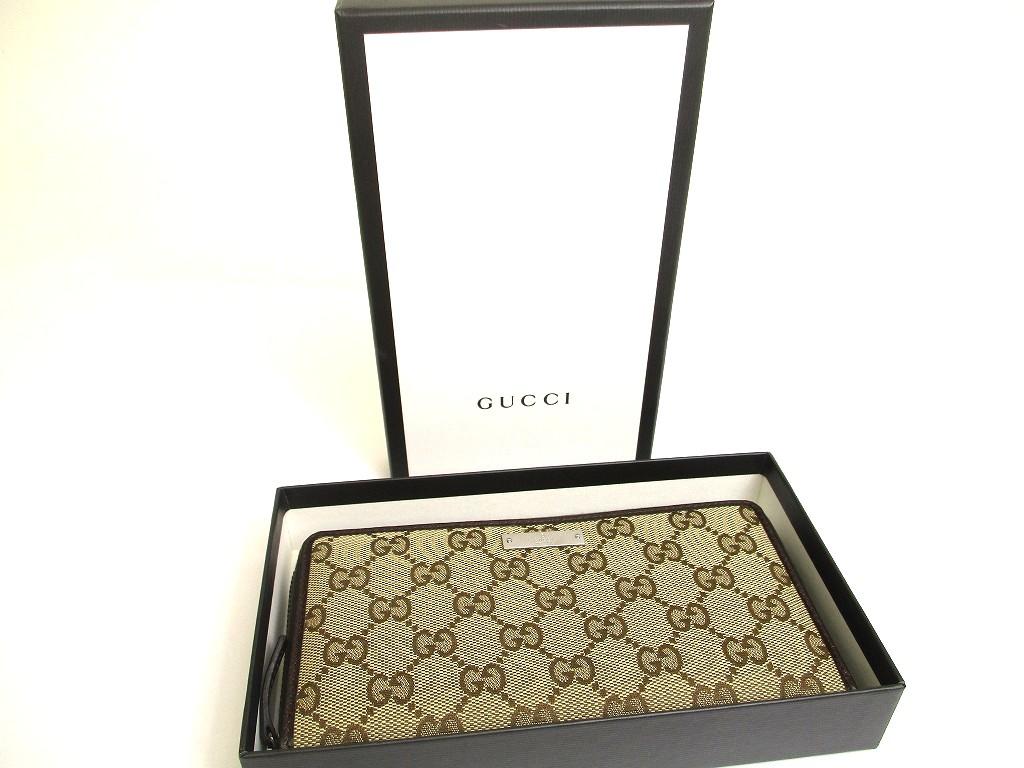 Authentic GUCCI GG Brown Canvas White Leather Round Zip Long Wallet #a695  Refurbished