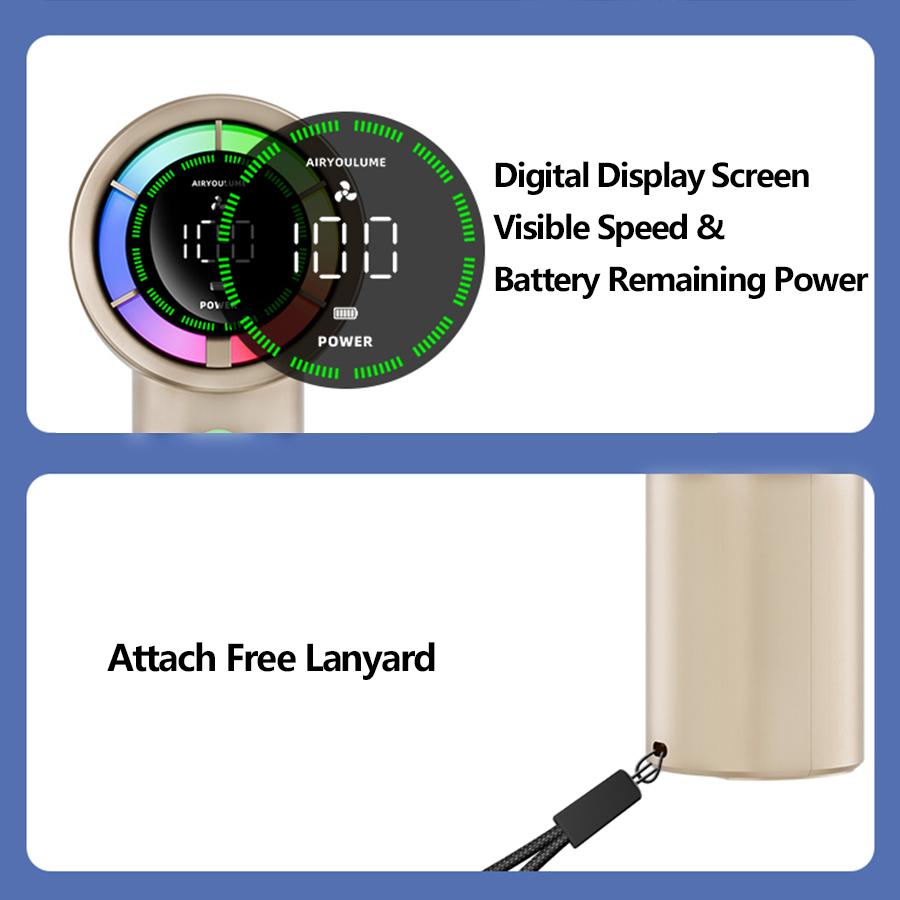 Handheld Fan 3000mAh Battery Personal Digital Display USB Rechargeable for Travel Outdoor School Gift