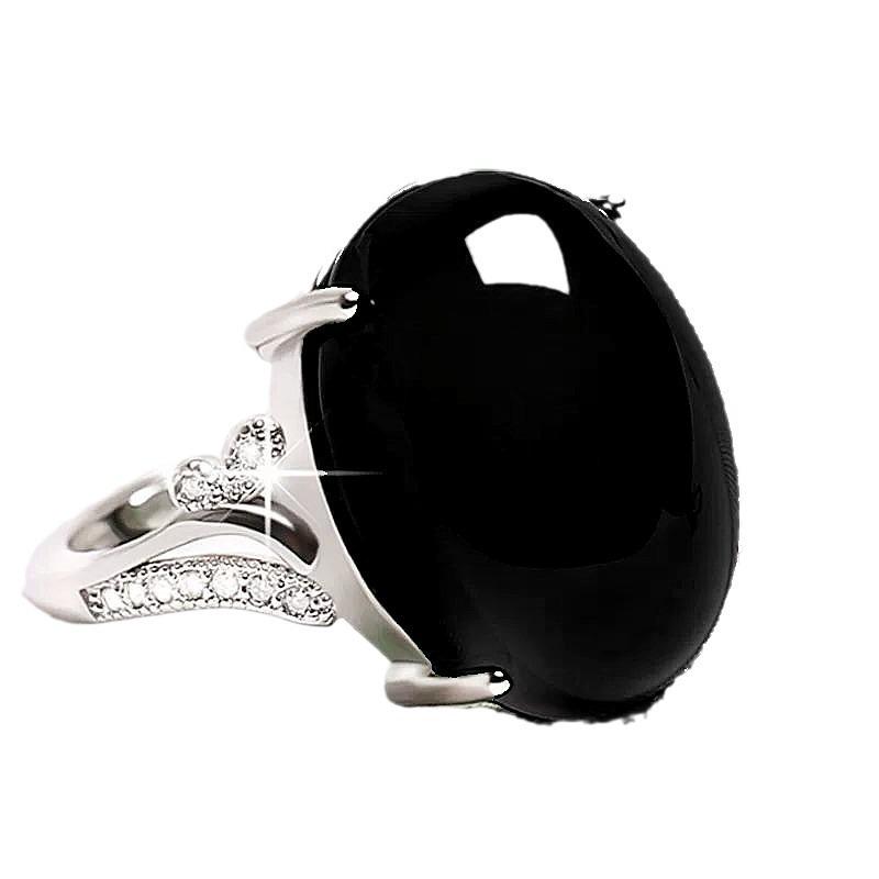 Second-Generation Silver-Plated Ring with Imitation Yellow Chalcedony and Agate for Women