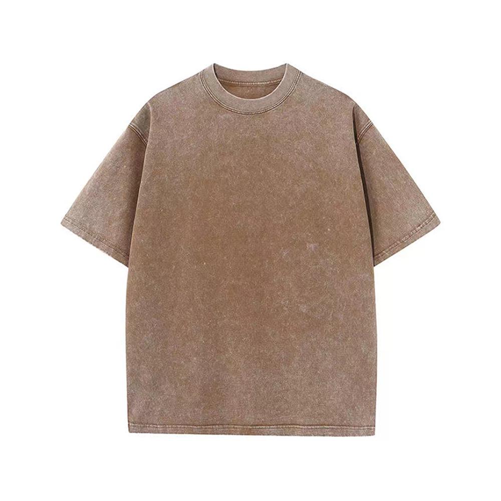 Men's Washed Drop Shoulder Crew Neck Retro Cotton T-Shirt - 230g, Short Sleeves, Trendy American Style.