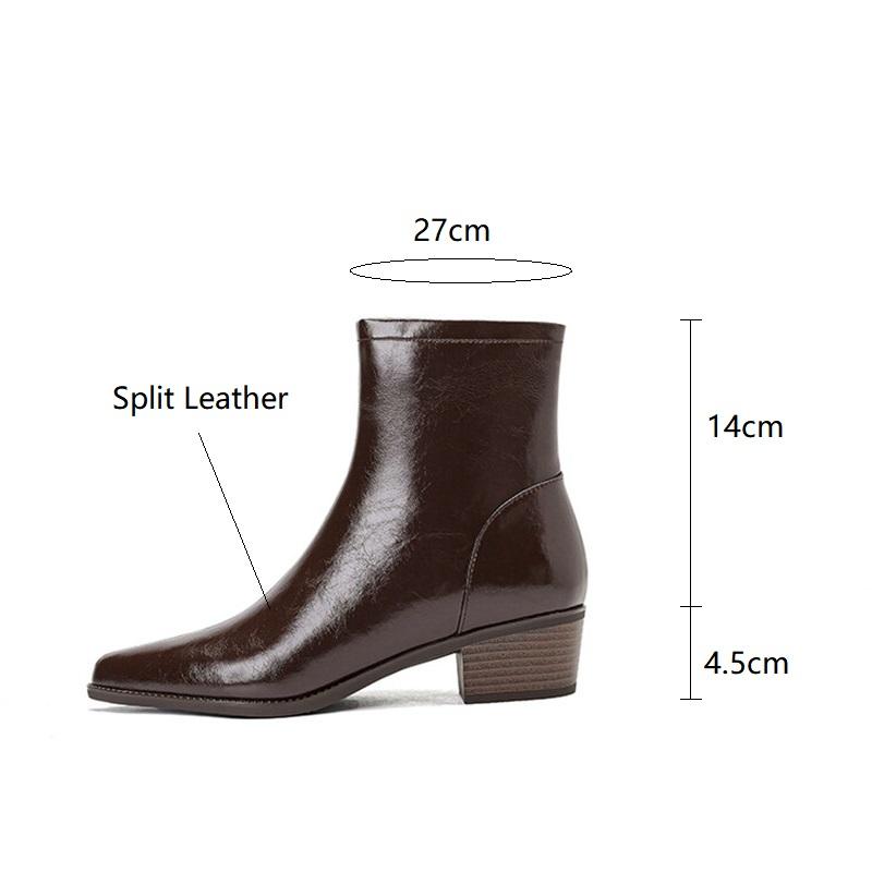 Fashion New Winter Split Leather Women Boots Pointed Toe Warm Wool Boots for Women Fashion Boots Concise Ladies Shoes Zapatos De Mujer