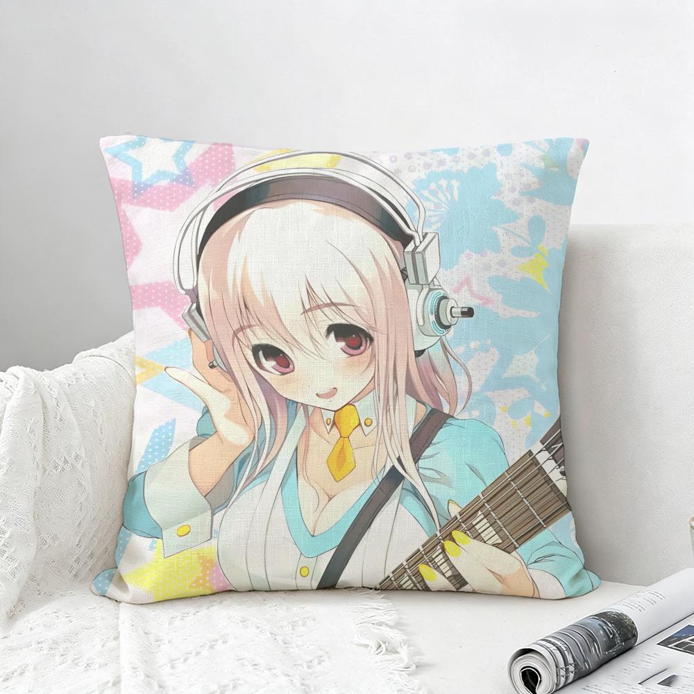 Game Super Sonico Cushion Cover Natural Linen Pillowcase Set AllinOne Decor for Sofa Bedroom Chair
