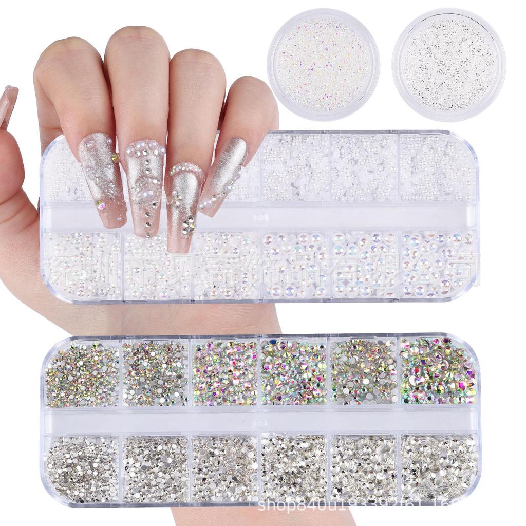 Cross-Border Nail Art Glitter Set: Semi-Pearl AB Rhinestones & Micro-Drill Nail Accessories