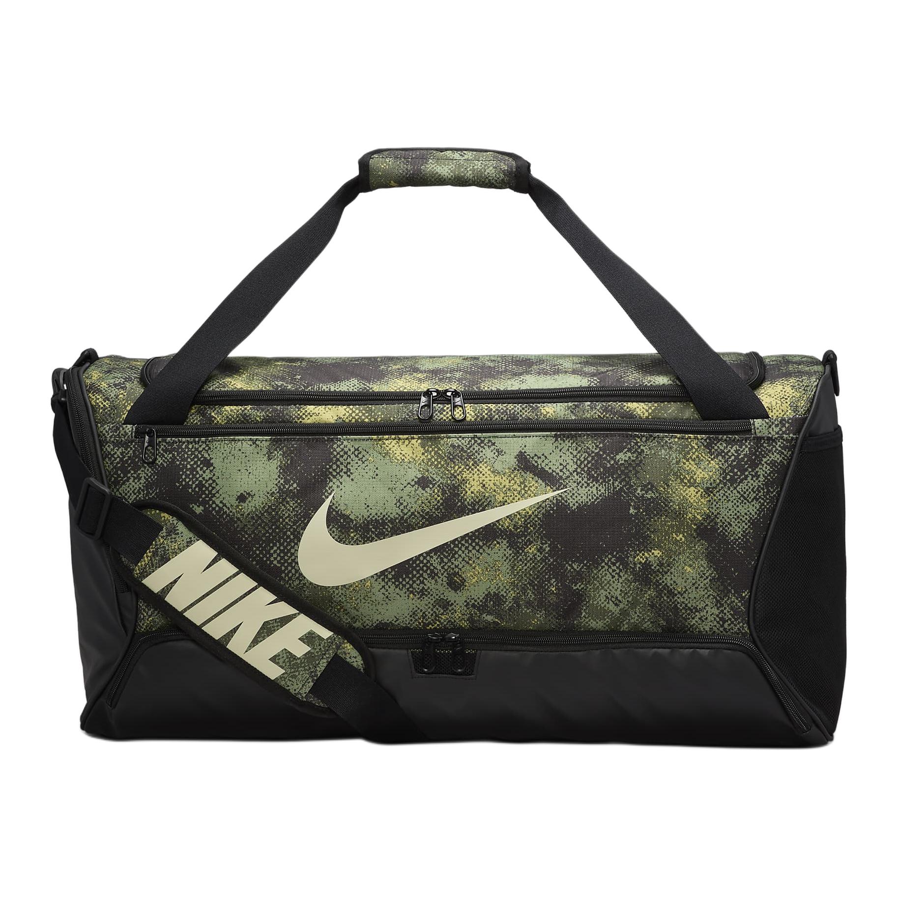 Nike Brasilia 60L Portable Versatile Casual Polyester Travel Gym Bag Medium Unisex bags FZ2585-386 Oil Green & Black & Coconut Milk,Medium