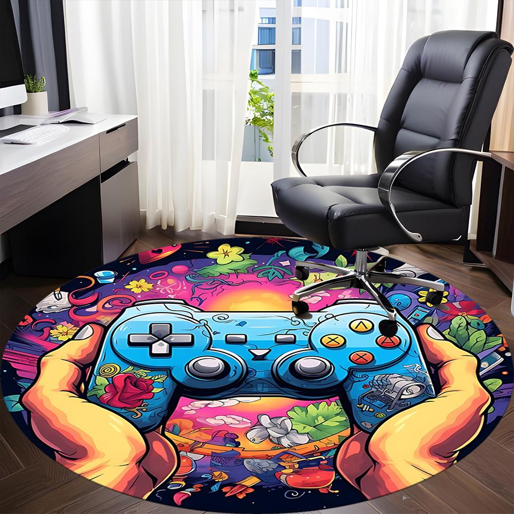 1pc Gamer Controller Office Round Area Rug, Under Office Chairs Bedroom Living Room Home Decor, Room Deco