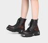 New Punk Women Platform Ankle Boots Female's Rock Round Toe Lace Up Fashion Retro Chunky Shoes Metal Decor Short Boots