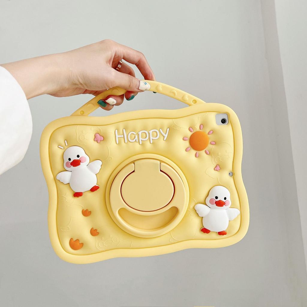 3D Cartoon Cute Duck Kids Case For iPad Mini Air 2 3 4 5 6/7 8th 9th 10th 10.9 11th A16 Pro 11" 12th A19 Silicone Tablet Protective Case Stand