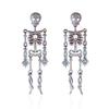 Przesadne Kolczyki Szkielet Czaszki z Diamentami dla Kobiet - Modna Biżuteria na Halloween