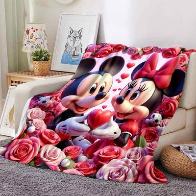 1pc Mickey and Minnie Make a Heart Shape with Their Hands Blanket Lightweight Flannel Throw for Sofa Bed Travel Camping Livingroom Office