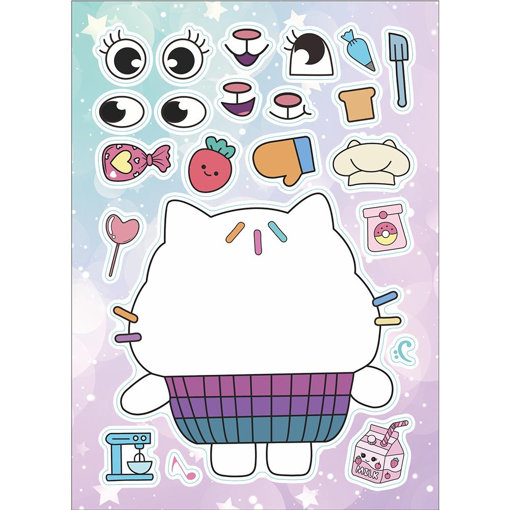 6/12Sheets Gabby'S Dollhouse Make A Face Puzzle Stickers Kids Make Your Own Diy Game Children Cartoon Jigsaw Education Toys Gift