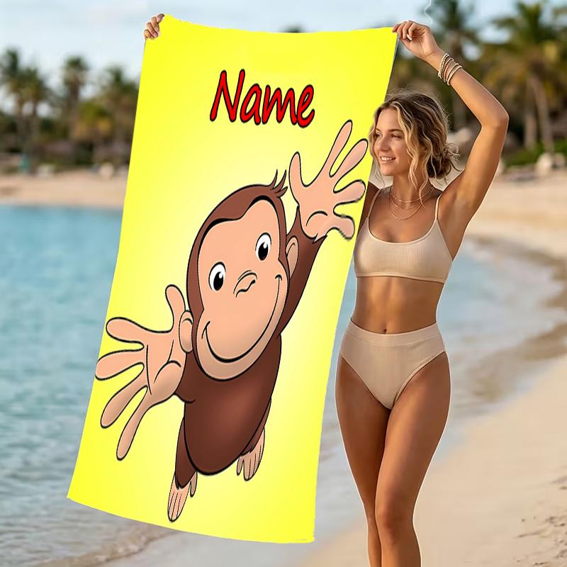 Customizable personalized beach towels Curious George themed designs.Suitable for the beach, yoga, sports;ideal as beach accessories