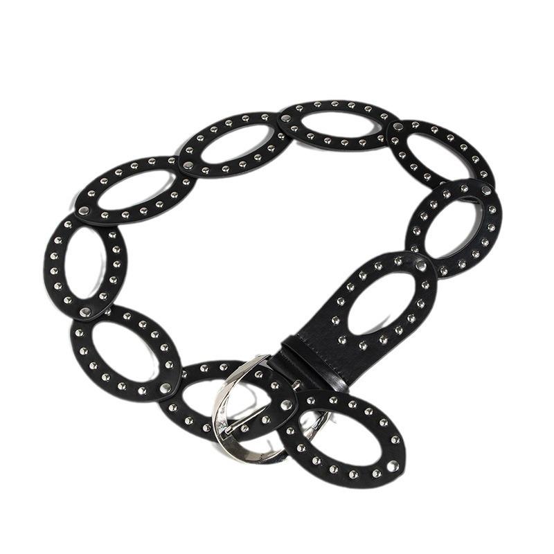 Belt for Women with High-end Belt for Women with Versatile Decorative Rivets Handsome Belt for Women with Belt Splicing Hot Girls Wide Belt