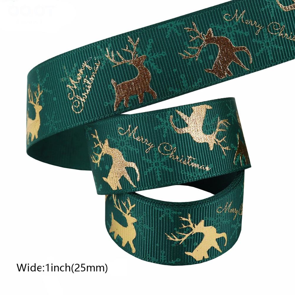 New 4.5 Meter Christmas Ribbon Ployester DIY Crafts Printing Ribbon Handmade Christmas Decoration Xmas Gift Wrapping Ribbon