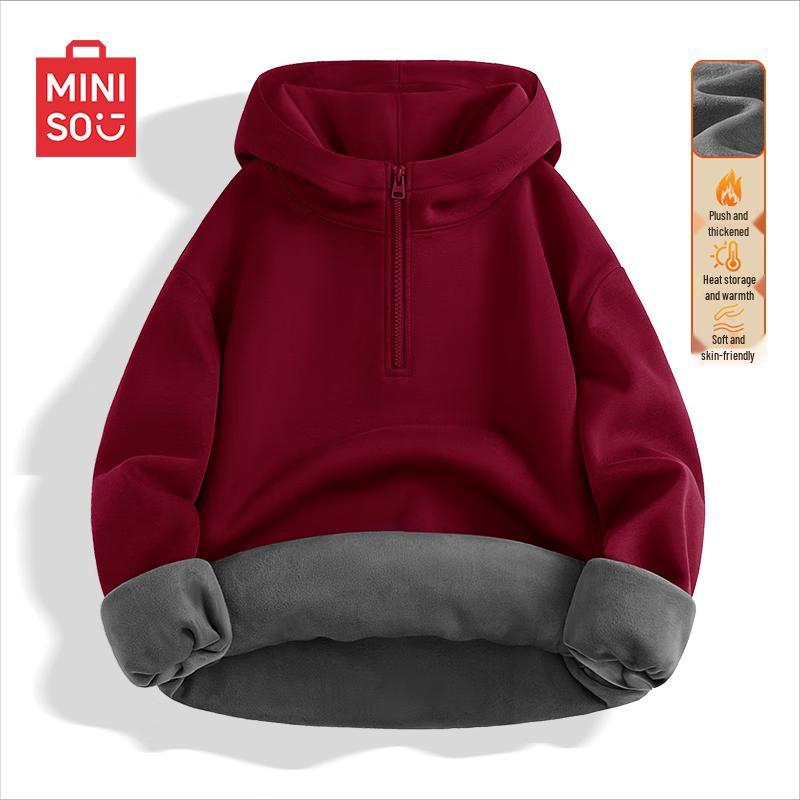 MINISO Men's Fleece-Lined Half-Zip Hooded Sweatshirt