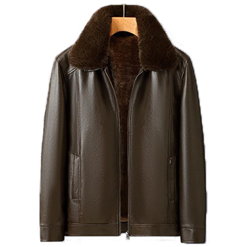 New Men's Leather Jacket Winter Thickened Casual Lapel Zipper Men's Middle-aged Leather Jacket for Men