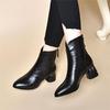 Pointed short boots women's thick heel autumn and winter velvet women's shoes medium heel high heels brown Martin boots women's