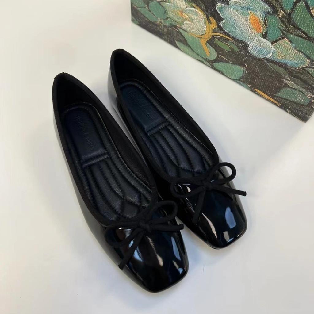 Sheepskin~ Invisible inner height increase 5cm Shoes Versatile bow single shoes Women's head leather light mouth ballet flats