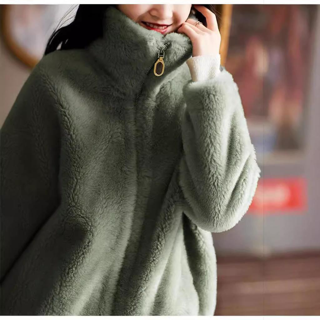 Fleece verdickte Jacke Damen Herbst und Winter doppelseitiges Fleece warm Rollkragenpullover Damen Strickjacke Reißverschluss Fleece Damen Fleecepullover