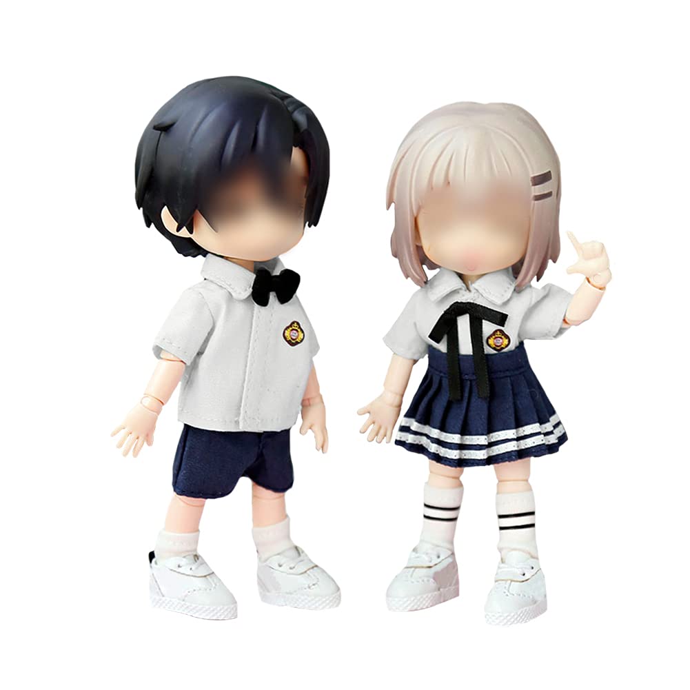 HIGHAWK Obitsu 11 (OB11) Obitsu Doll 11cm Body Short-Sleeved Uniform Set for Dolls - Includes Outfit, Skirt, Tie, and Socks - Female (White)