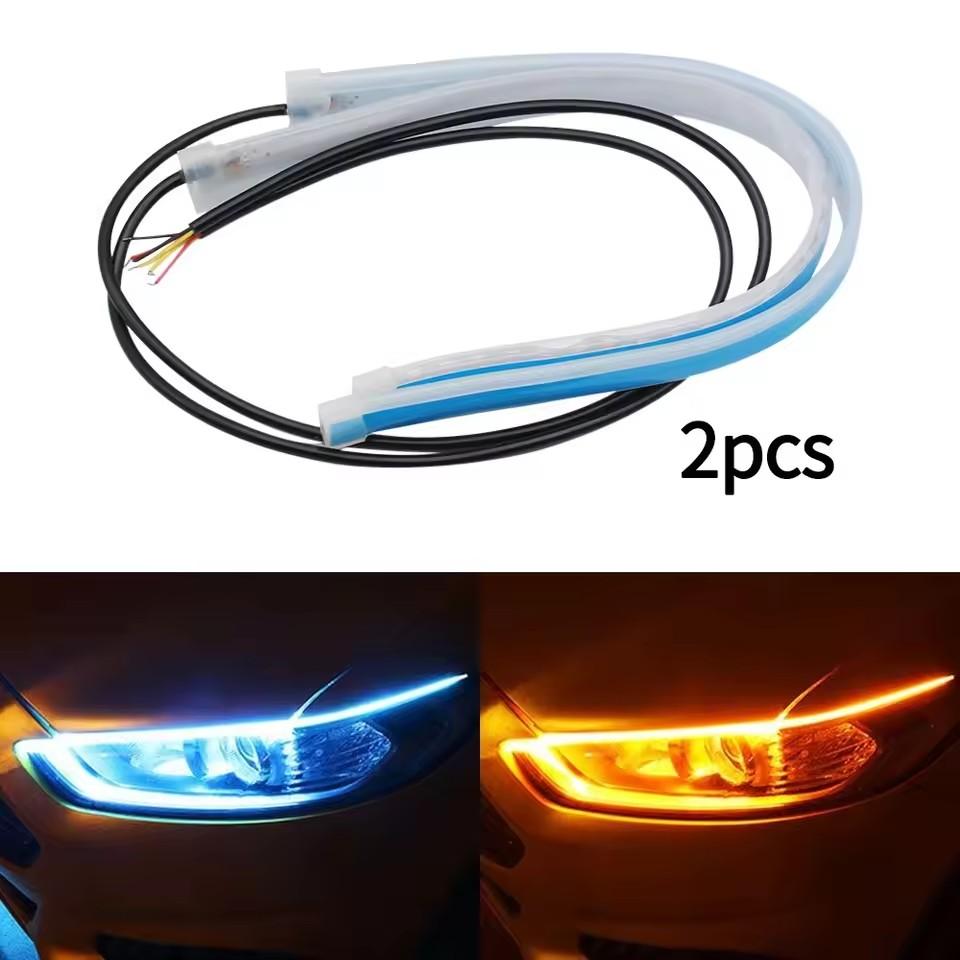 2 PCS DRL Car Flexible LED Daytime Running Lights Turn Signal Lamp Headlight Waterproof 30cm 45cm 60cm White I blue Yellow