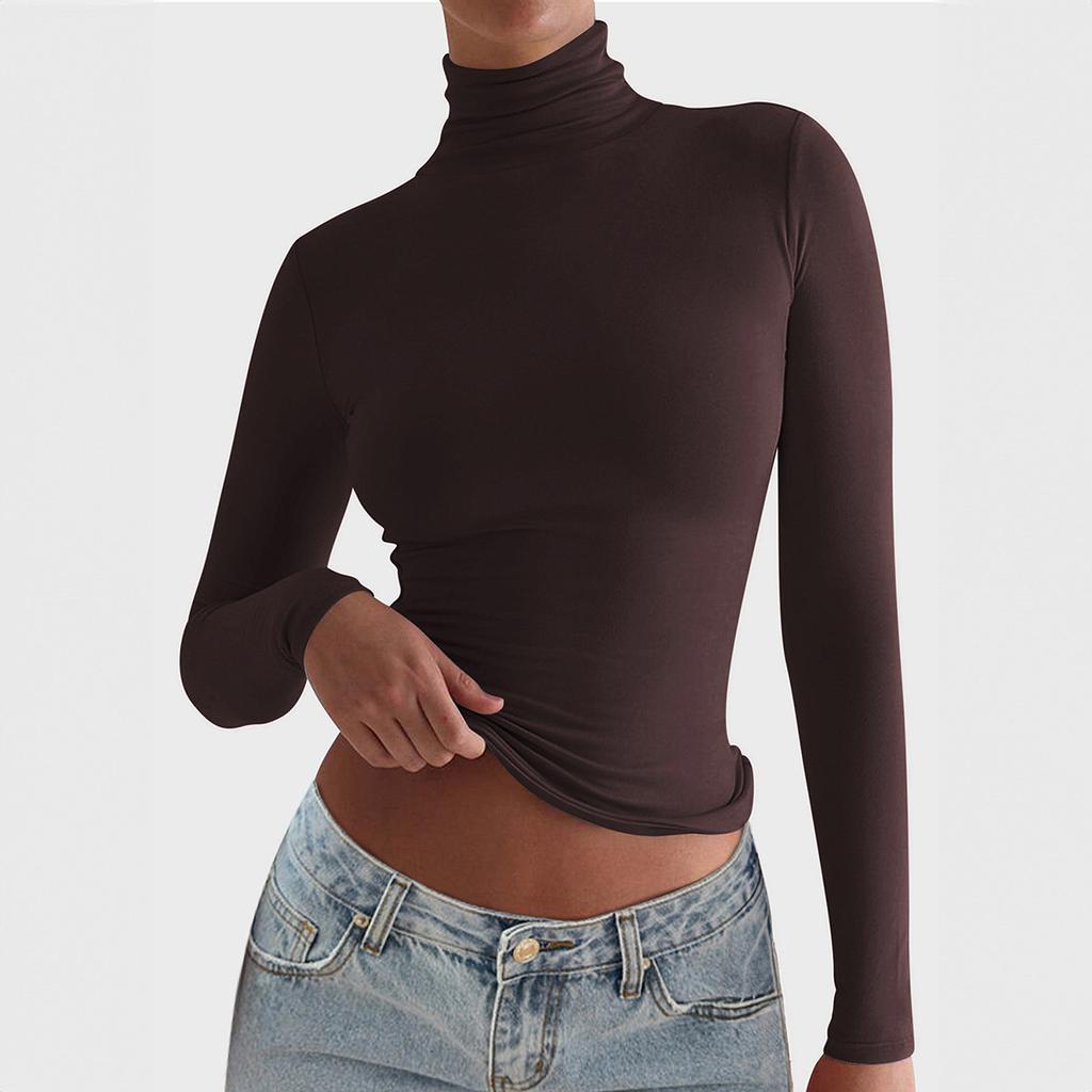 Casual Resort Style High Collar Long Sleeve Bottoming Shirt T-shirt for Women 2025 Autumn and Winter