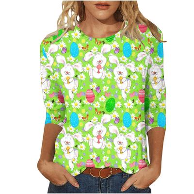 Spring and Autumn Round Neck 3D Easter Bunny Printed Top Fashionable Casual Long Sleeved Women's T-shirts