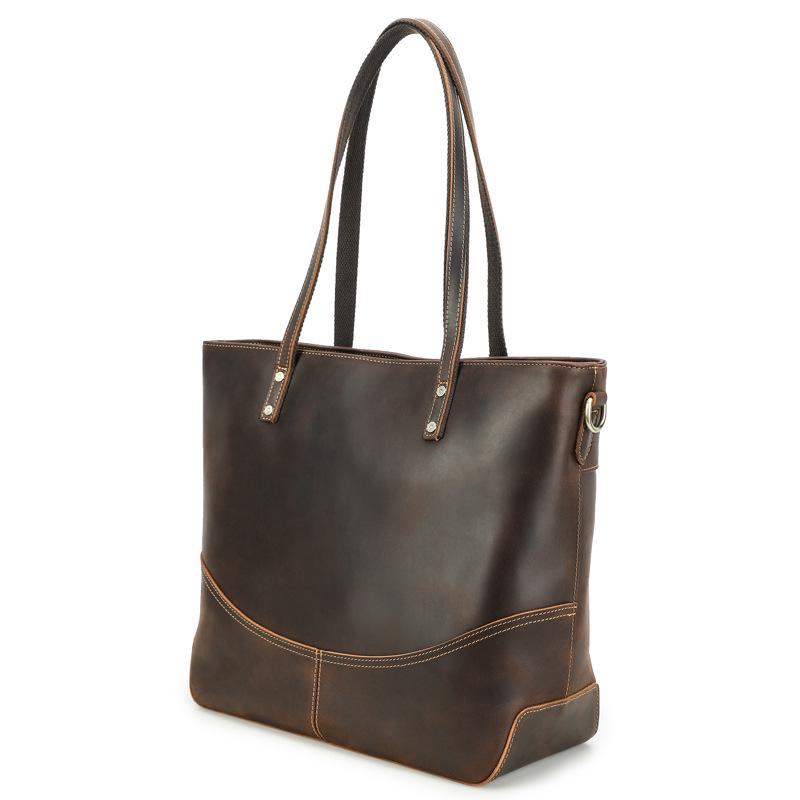 Black Angel Cowhide Laptop Messenger Bag for 14.2-inch, Large Capacity Retro Shoulder Crossbody Handbag
