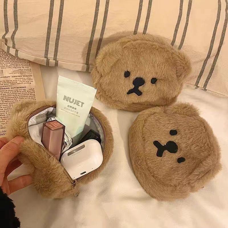 Cute Cartoon Plush Bear Change Bag, Portable Sundries Storage Bag, Earphone Bag, Red Envelope, Embroidered Small Card Bag.