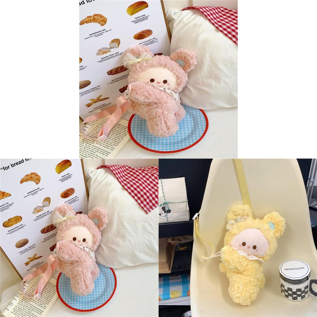 Plush Bunny Eared Sheep Shoulder Bag With Zipper Pocket For Daily Use
