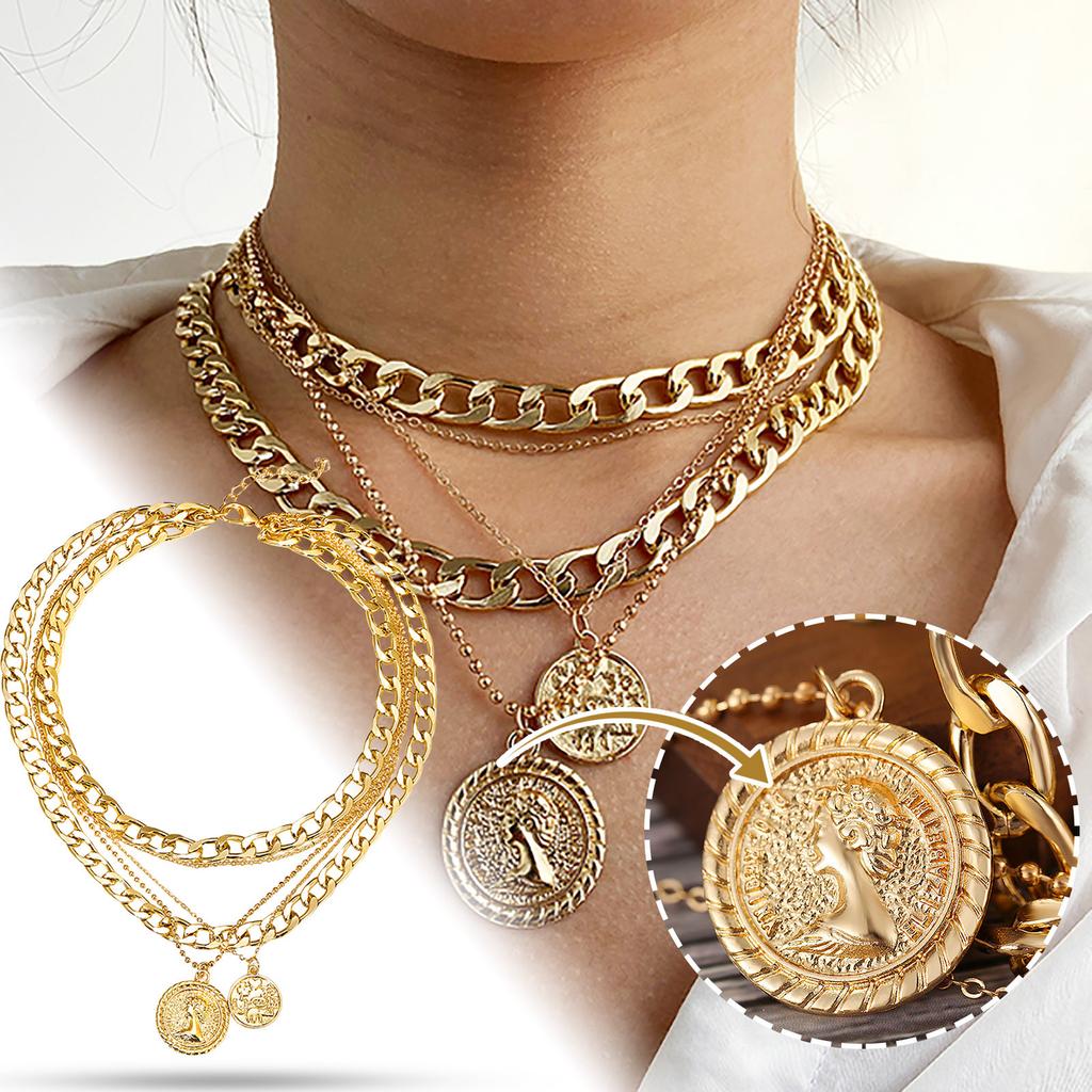 Cheap Women's HipHop Necklace, MultiLayered MedallionPendant Necklace Gold Joom